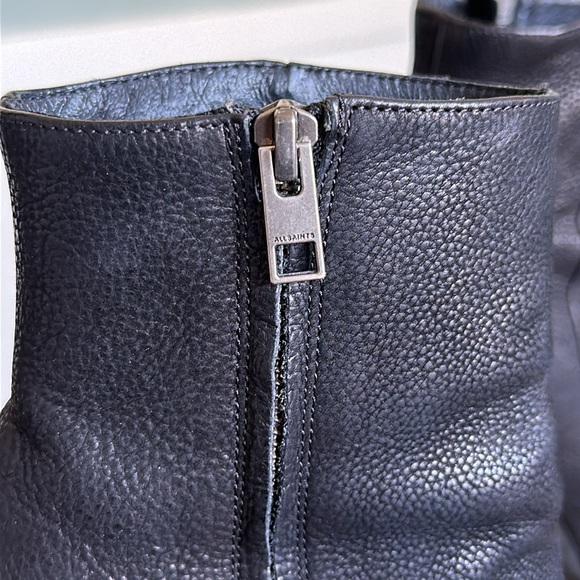 Allsaints black pebbled leather peep toe high heel boot bootie 38 US 7.5-8 - Picture 6 of 12